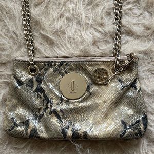 DKNY pure leather snake skin design metallic shimmer purse